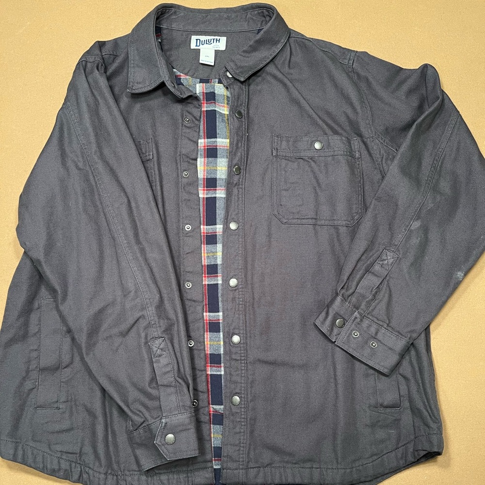 Duluth Trading Co. Fire Hose Men's Dark Gray Flannel Lined Shirt Jacket